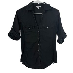 James Perse ribbed panel button front shirt